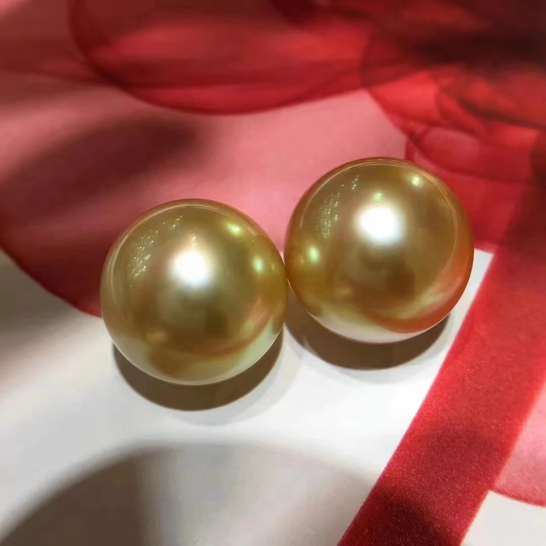 

Authentic Match Pair AAAA+10-11mm Round Bulk Gold Nanhai Pearl Half Diamond