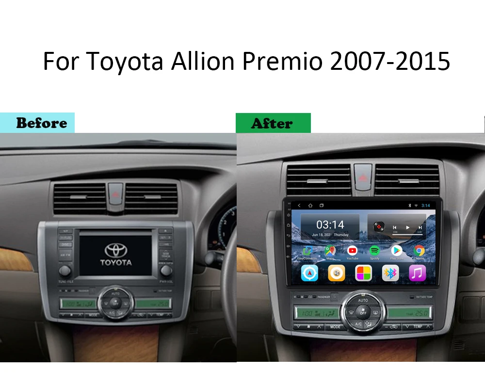 10.1 Inch Android 12 For Toyota Allion Premio 2007 - 2015 Car Radio No 2din Multimedia Wireless Carplay Auto 4G LTE AHD WIFI DSP