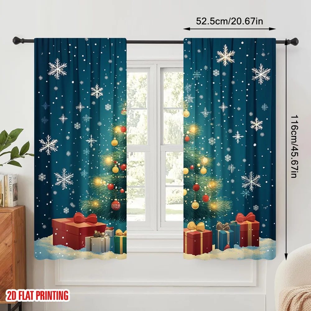 2pcs,2D plane printing Popular Curtain Panels Christmas Tree Gifts Snowflakes_a Versatile Fabric (without rod) Gifts for