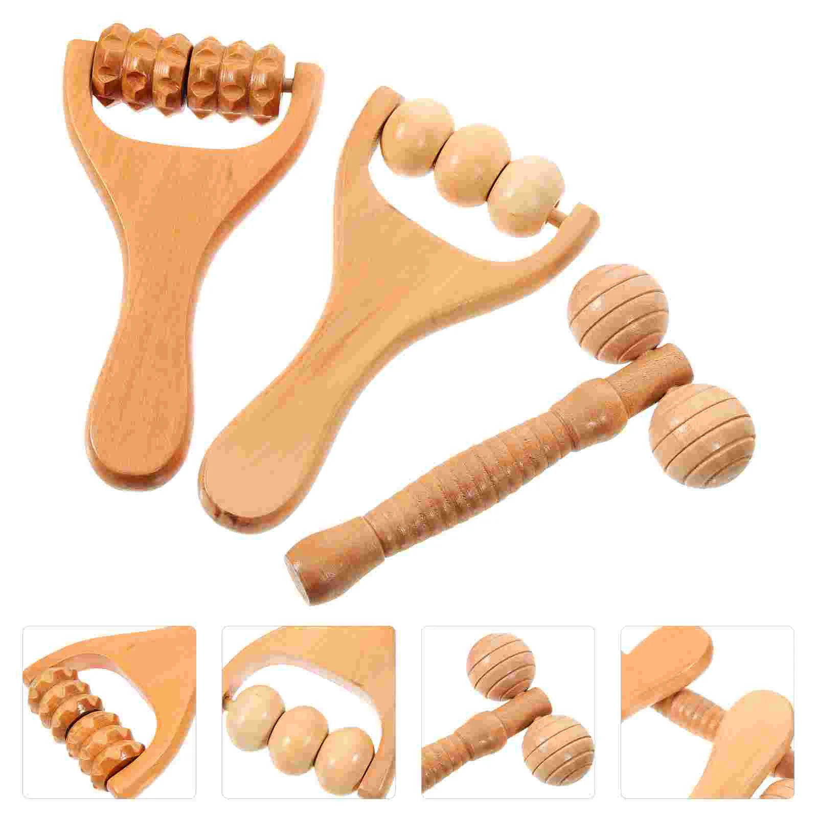 3 Pcs Neck and Waist Soothing Massage Tool 3pcs Wooden Back Massager Feet Hand Push Foot Rollers for