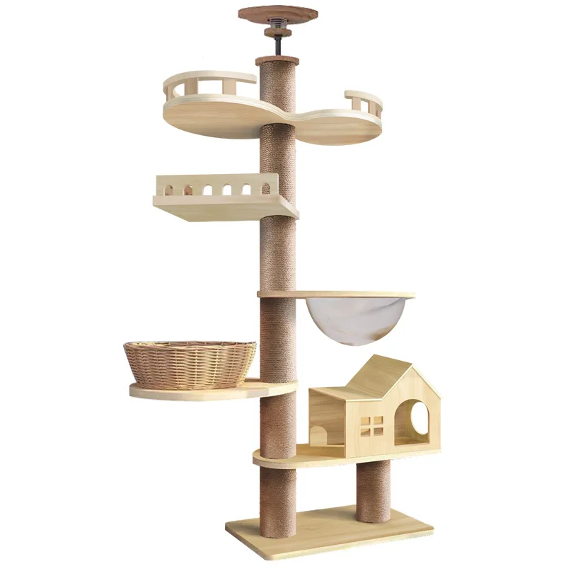 Imagem -05 - Multi-nível Teto Cat Tree Tower Escalada de Madeira Frame Corda de Sisal Gato Arranhando Posts Moer Paws Poleiro Kitten Condomínios