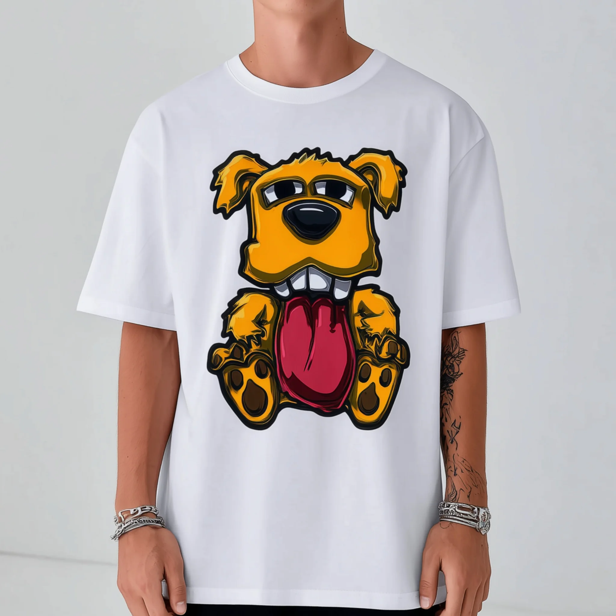 

Teevo Cute Cartoon Dog Print White T-Shirt for Men Women Casual Daily Wear Graphic Tee Summer Streetwear Fashion Top