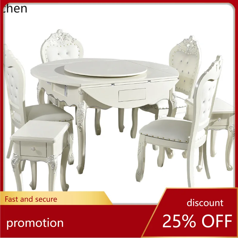 

ZML Fully Automatic Dining Table Home Round Table Folding with Chairs Integrated Electric Solid Wood Mahjong Table