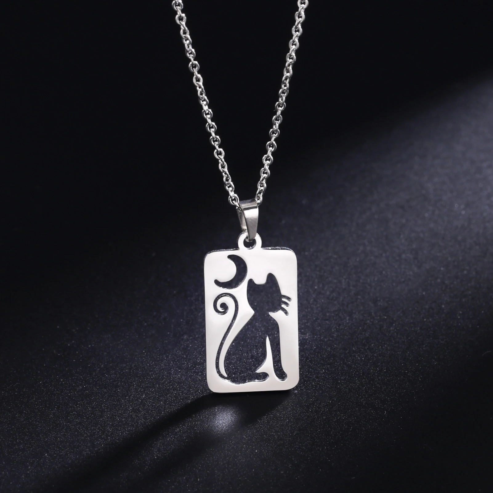 Choubari Cat Moon Card Necklace Stainless Steel Fine Chain Exquisite Valentine's Day Winter Must-Have Jewelry Gift for Women