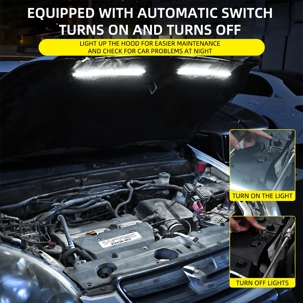 1/2in1 Car Engine Under Hood Light Kit Automatically Light ON/OFF Work Light 12V LED Strip Light Bar for Car Repairing white image 2