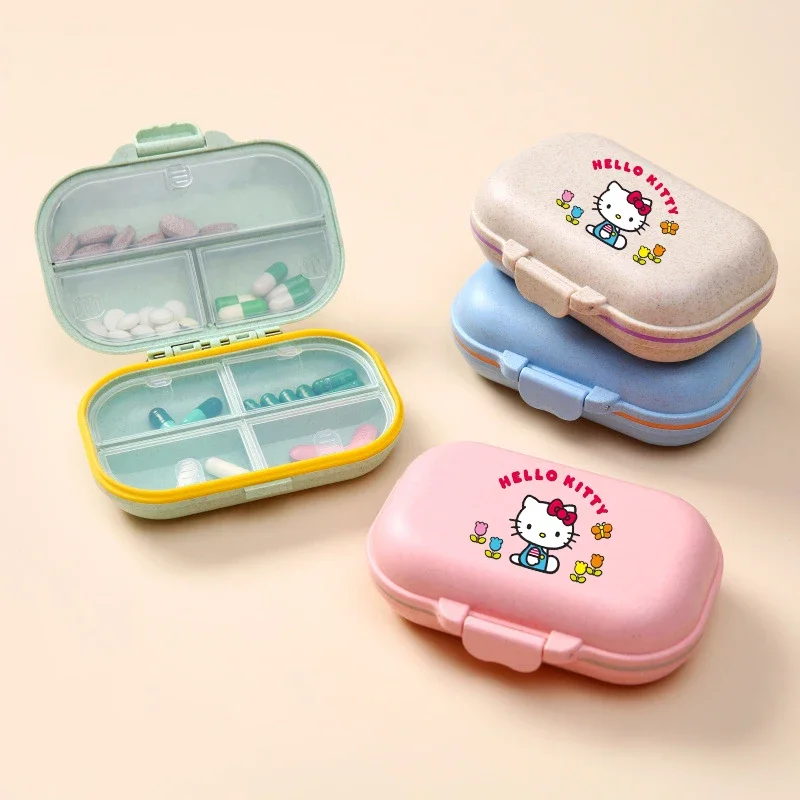 Kawaii Sanrio Hello Kitty Cartoon Portable Pills Case Anime 7 Grids Pillbox Tablet Storage Container Weekly Medicine Pill's Box