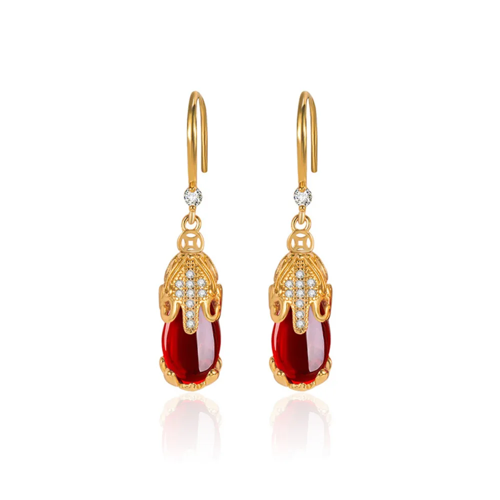 WOAIKATE Vintage Ruby Drop Earrings For Women 925 Sterling Silver With 18K Gold Plated Jewelry Elegant Hoop Earrings Party Gifts