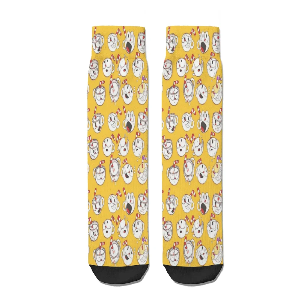 Cuphead Cup Head Game Pattern  Straight Socks Male Mens Women Winter Stockings Polyester Polyester