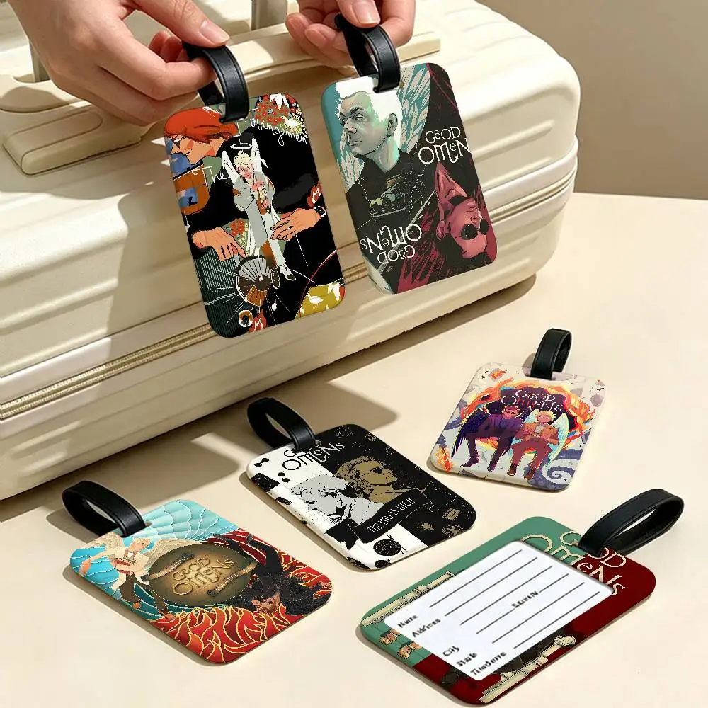 Tv Show G-Good Omens Durable PVC Anti lost Baggage Tag With Info Card Lightweight Luggage Identification Label