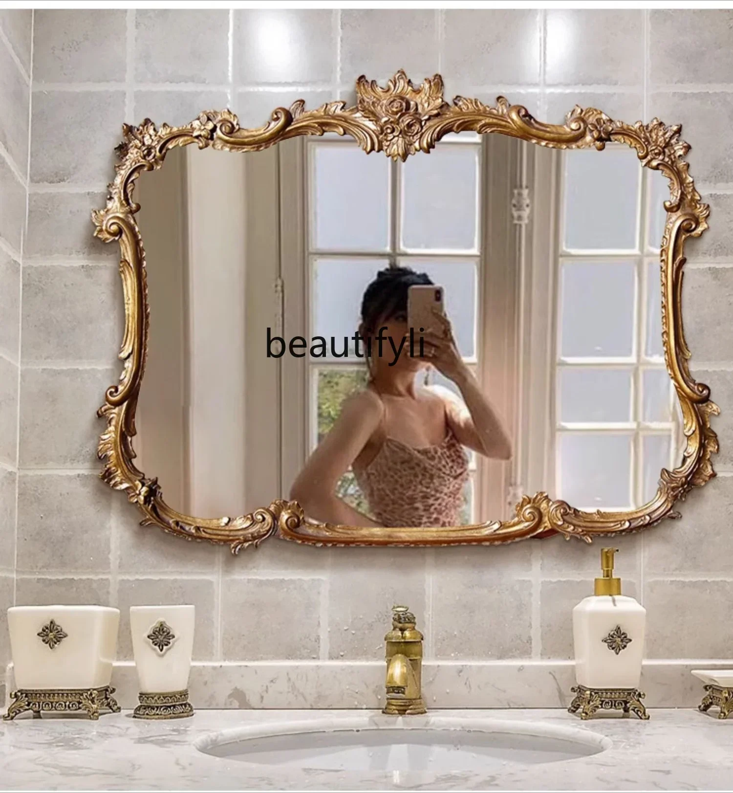 

YH European bathroom mirror, sink, vanity mirror, porch, fireplace decoration, carved smart bathroom mirror