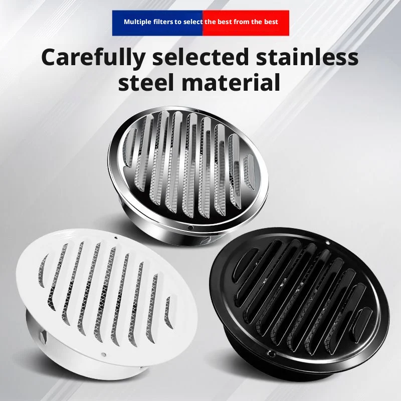 Stainless Steel Vent Grille 70-200mm Round Range Hood Exhaust Pipe Exterior Wall Ventilation Black Grill Covers for Home Kitchen