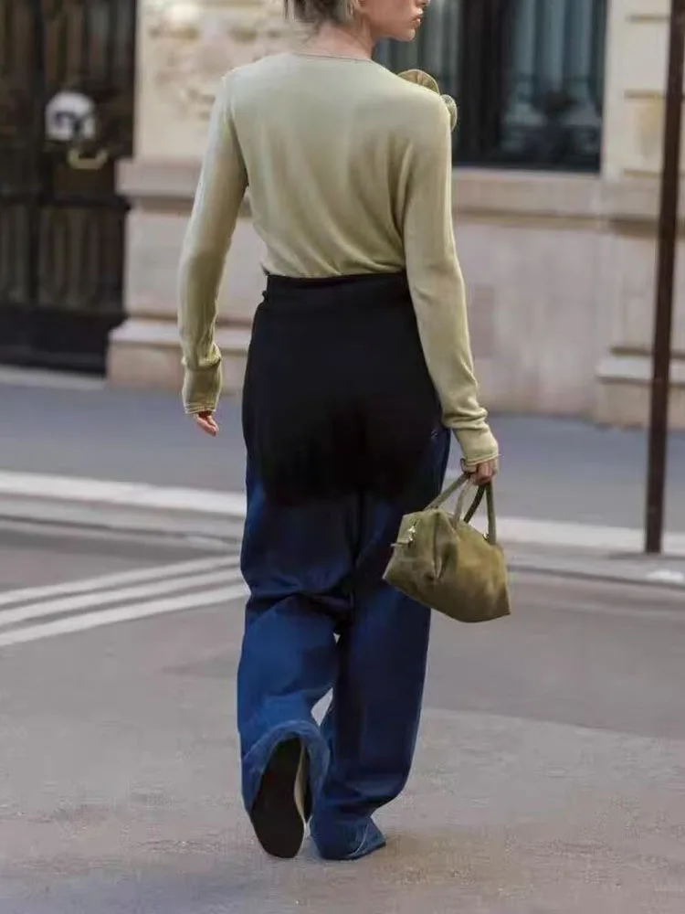 

Faionable Sweet Knitted Flower Top Slim Fit New Arrival Winter 2025 Women's Casual Sle round Ne Long Sve T-irt