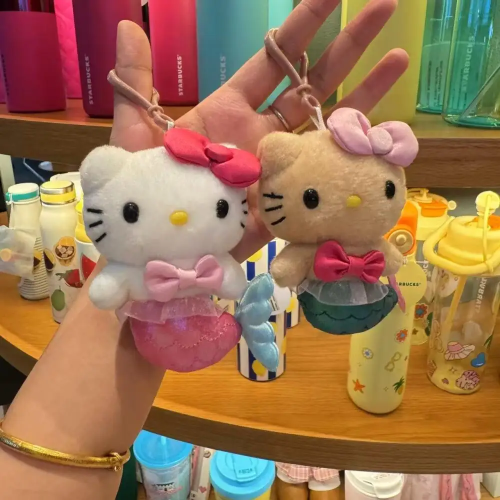 Sanrio American Version of The Black Skin Mermaid Hello Kitty Doll Hanging Keychain Kitty Cat Bag Accessories Cute Stuffed Toy