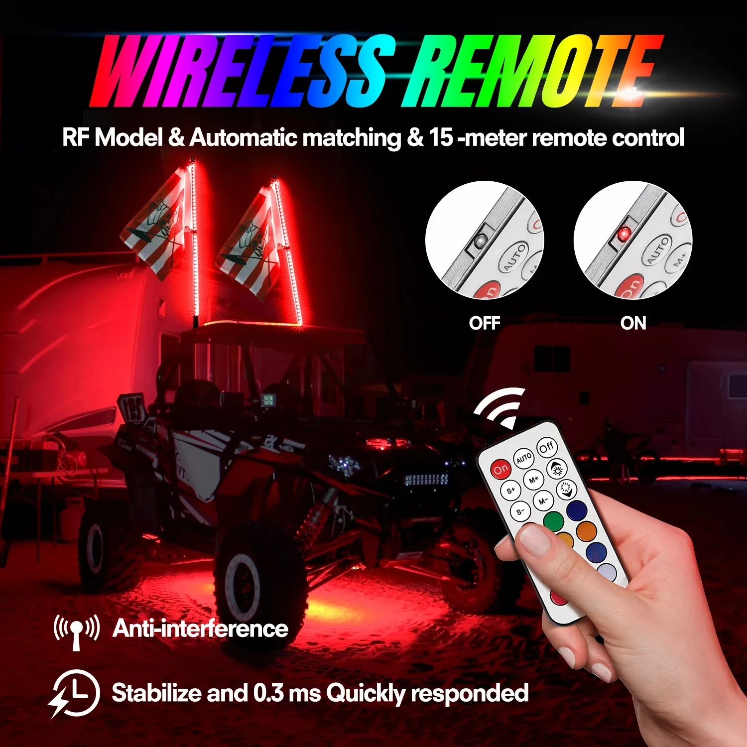 RGB LED Whip Lights Antenna RF Remote Controller 21-key FOR Chasing Polaris RZR ATV UTV Can Am Maverick X3 Max
