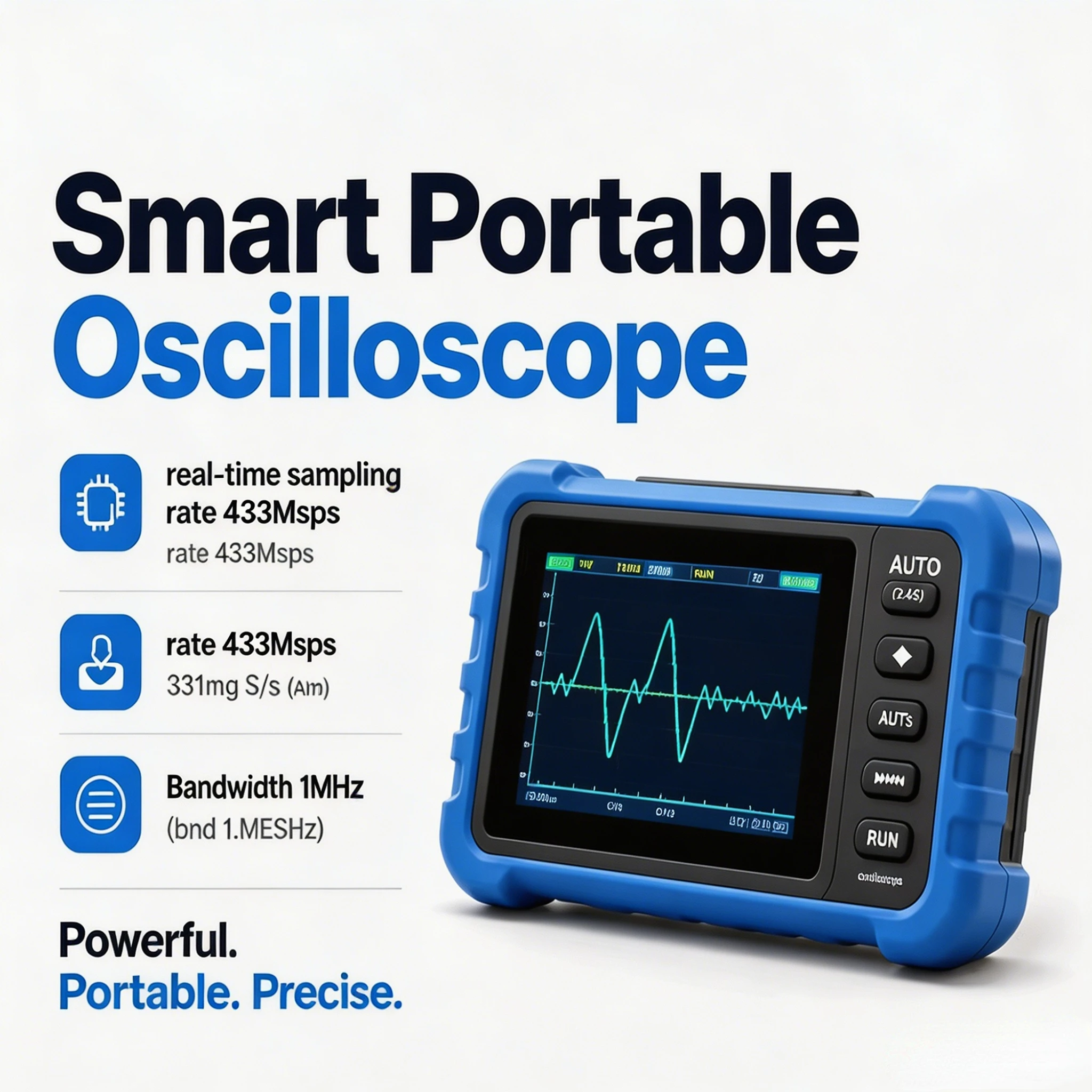 

Smart Portable Oscilloscope 1MHz Bandwidth 8.33MSa/s Handheld Digital Oscilloscope ±400V for Electronic Circuit Debugging DIY