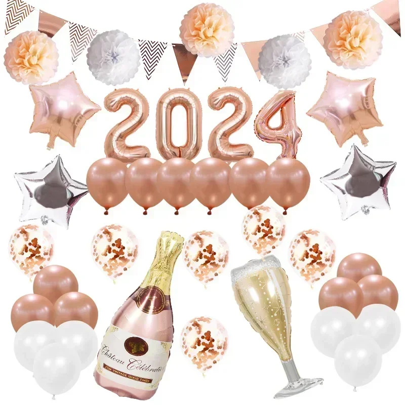 

2024 Christmas and New Year Party Balloons Pentagram Wine Bottle Alphabet Atmosphere Sense Scene Layout Decorated Balloons