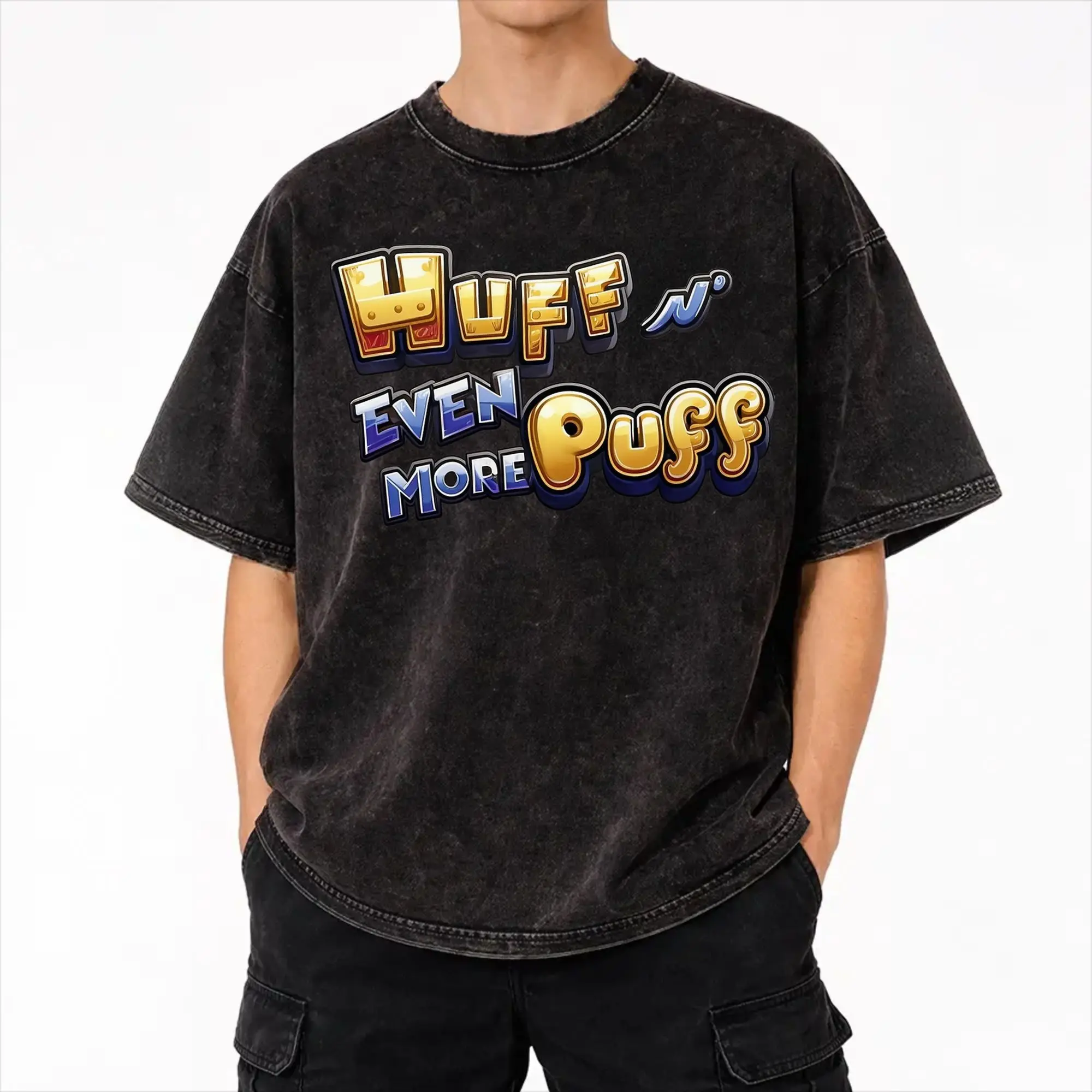 Huff N Puff Slot Machine  Apparel Washed T Shirts for Men Women Streetwear Hip Hop T-Shirt Graphic Printed  Tee Shirt