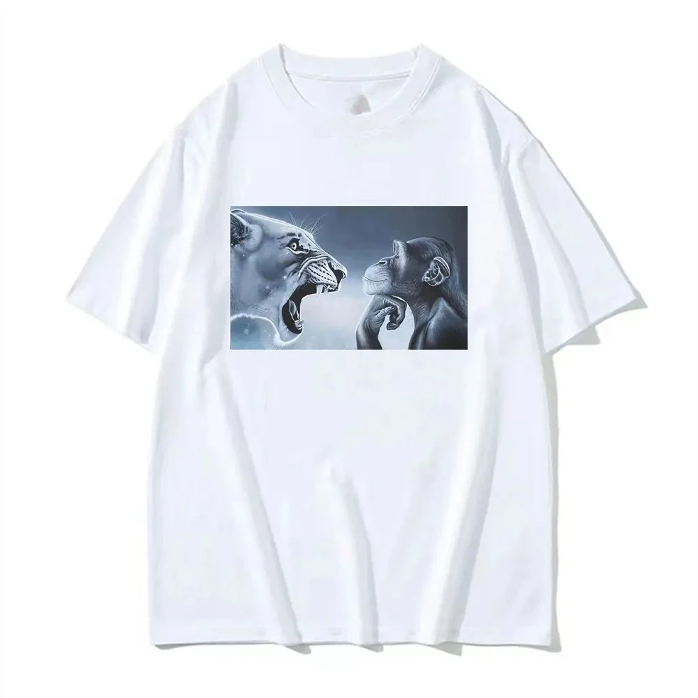 Rage Bait Lion Monkey Meme Printed Women's T-shirt Trendy Street Style Short-sleeved Tops Women Clothing Fashion Personality Y2K