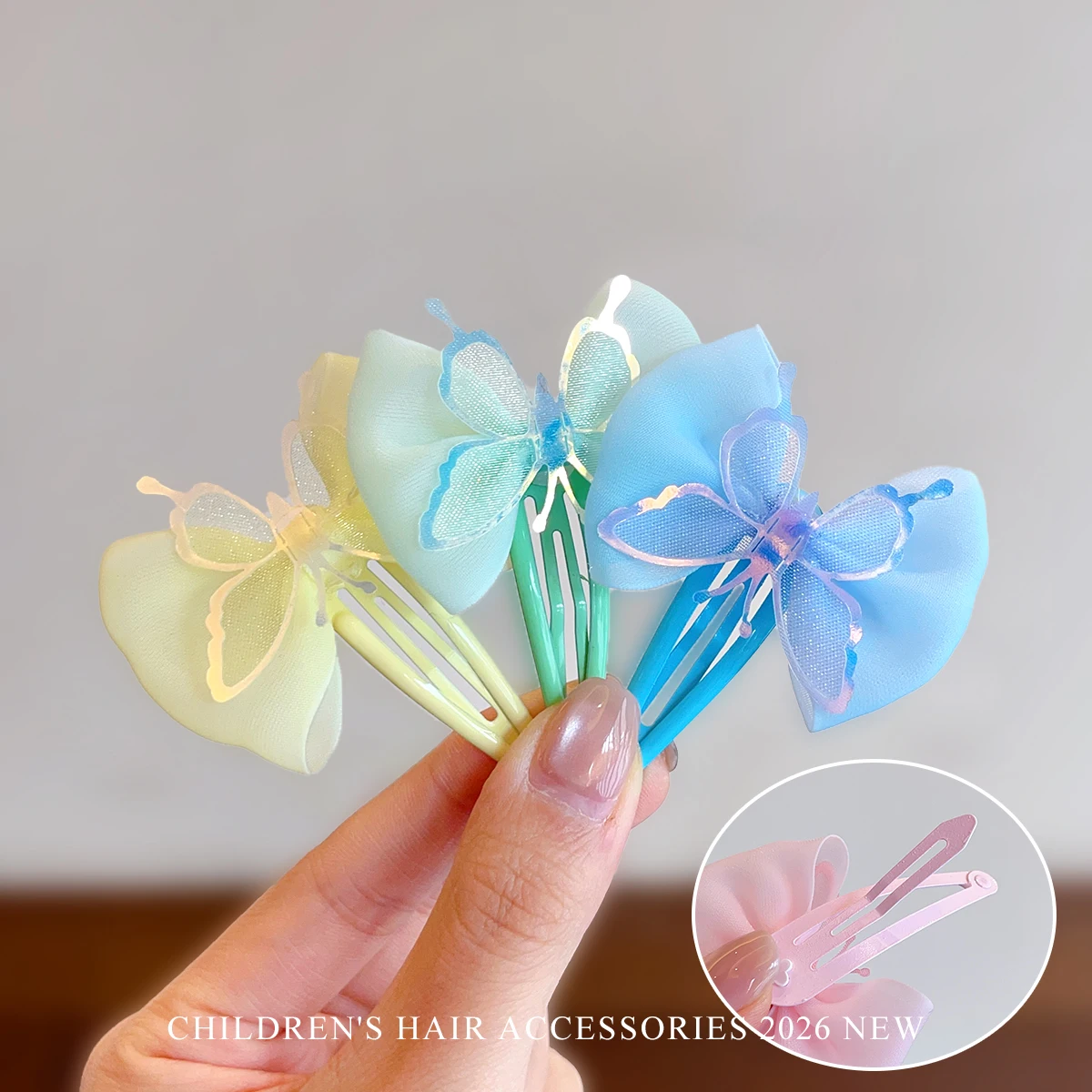 Neue süße 4-teilige Tüll-Schmetterlings-Haarspangen für Frauen, Mädchen und Kinder, in Macaron-Farben, Organza-Schleifen-Haarspangen, Haar-Accessoires. – Detail 4