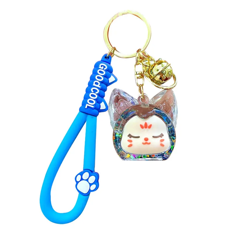 KiKi Fox Doll Keychain Acrylic Oiled Quicksand Bottle Luminous Shining Key Chain Bag Charms