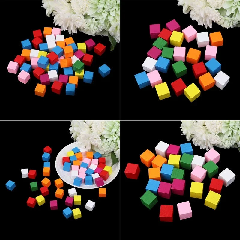50Pcs Colourful Wooden Cubes Square Blocks Craft Decoration Embellishments DIY G5AB