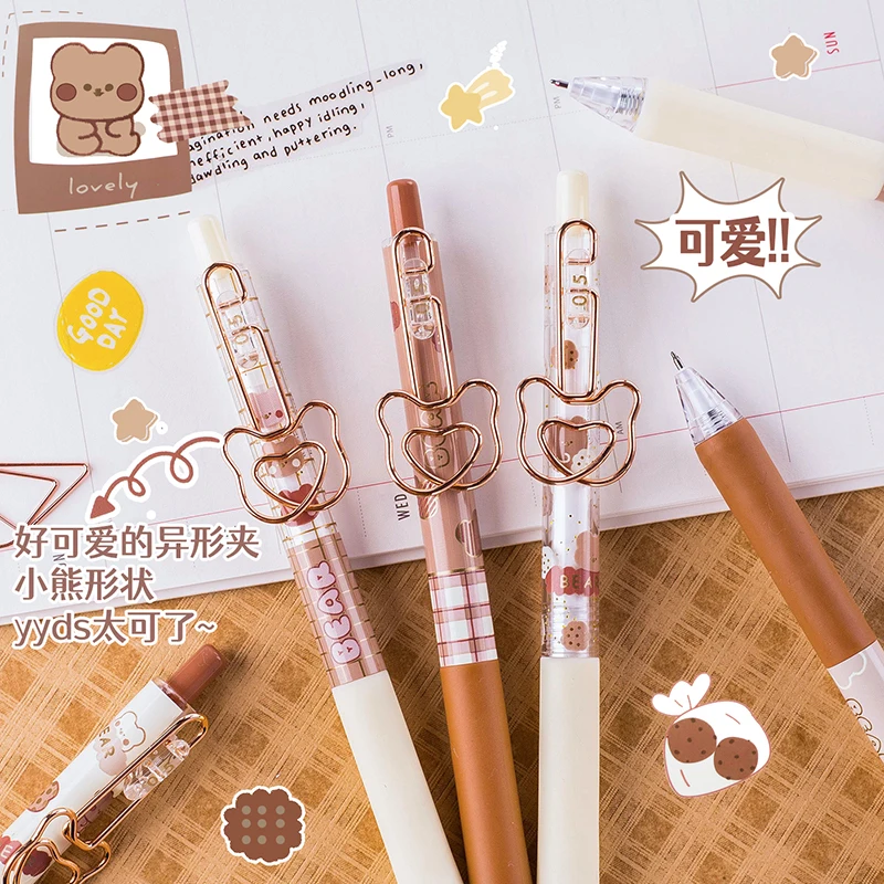 3/4 pcs Kawaii Cartoon Bear Black Ink Gel Pen School Office Supplies Stationery Gift Students Cute pens pretty aesthetic