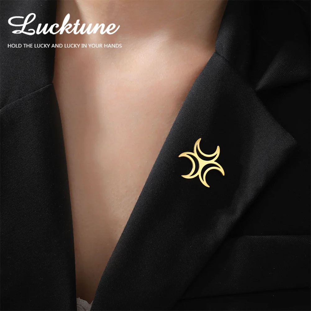 Lucktune Triple Moon Symbol Brooches Witch Crescent Moon Lapel Pins Vintage Metal Pins Jewelry For Women Shirt Badge Pin Brooch