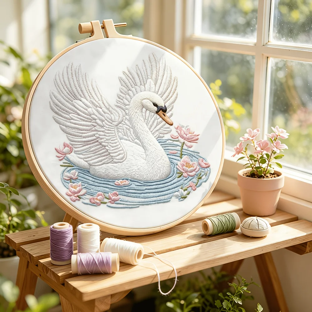 Embroidery Stitch Practice Kit Pre‑Printed Fabric Bamboo Hoop Thread Needles Learning Hand‑Stitching Craft Set