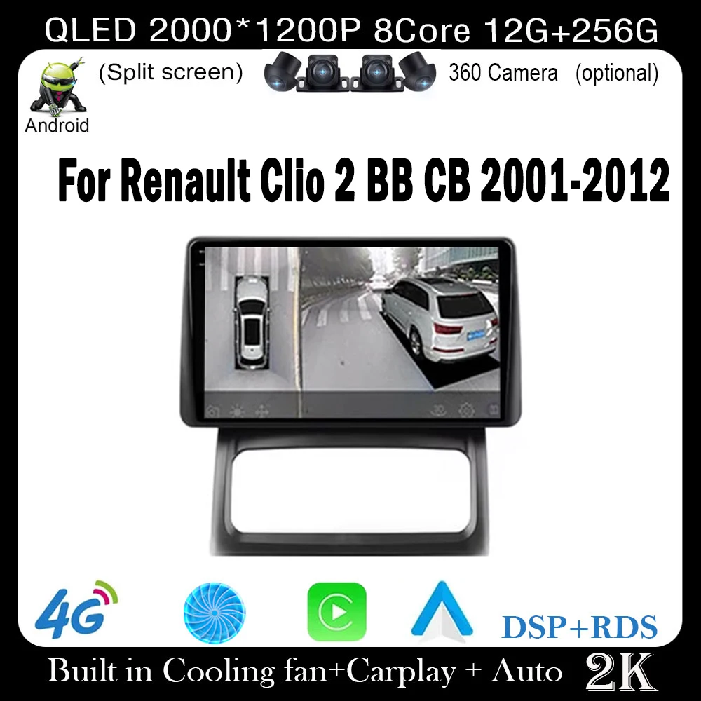 For Renault Clio 2 BB CB 2001-2012 Android 14 DSP Car Radio GPS Navigation Multimedia Video Player Carplay Android auto