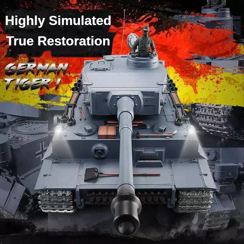 Henglong RC Tank 1/16 German Tiger Metal Tank Crawler Battle with Induction Drive Wheel Can Launch 3818-1 Tank Model Toy