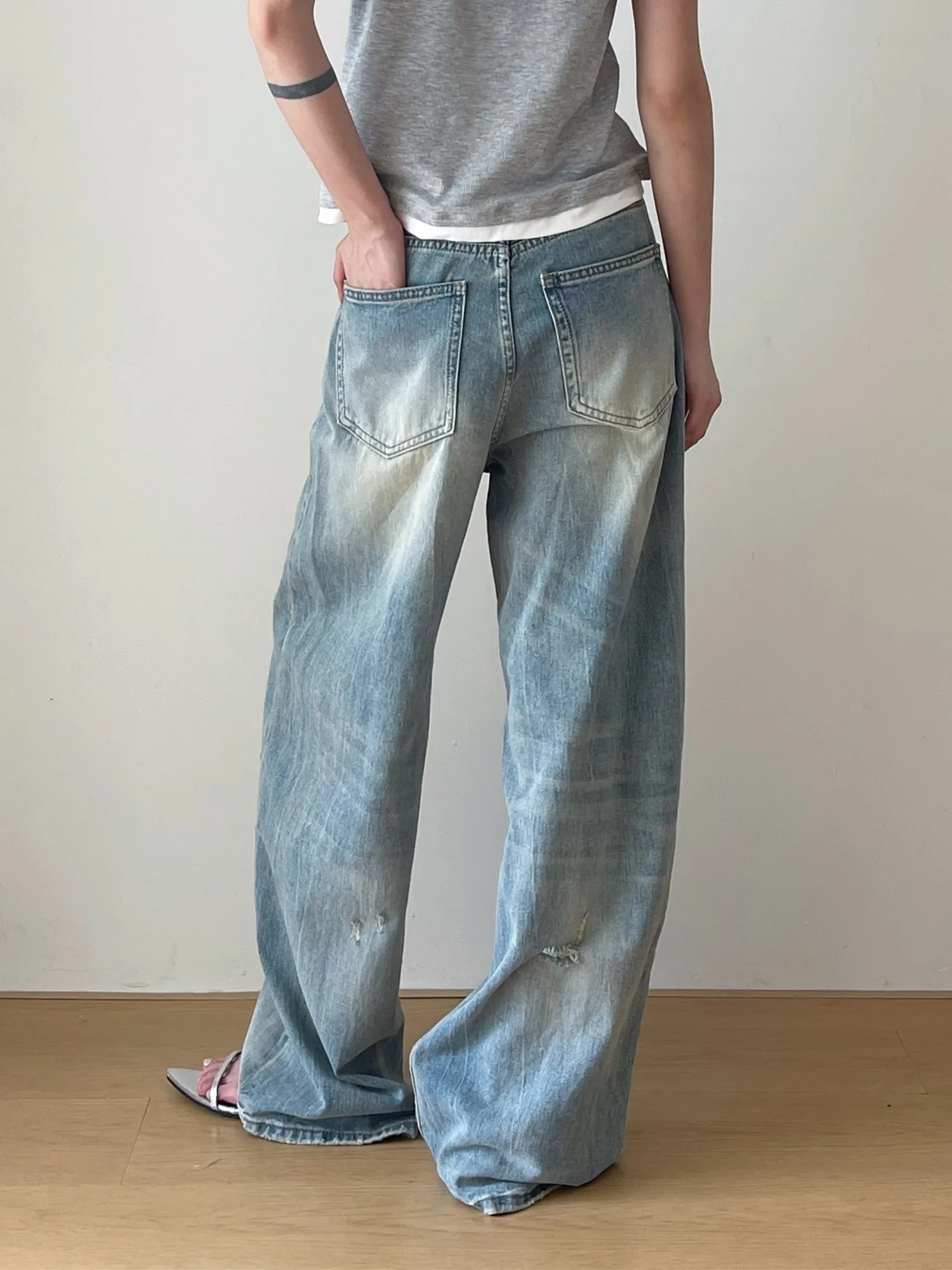 Zhisilao Gescheurde Jeans Vrouwen Klassieke Vintage Lichtblauwe Vloer Lengte Denim Broek Zomer 2024 Jeans