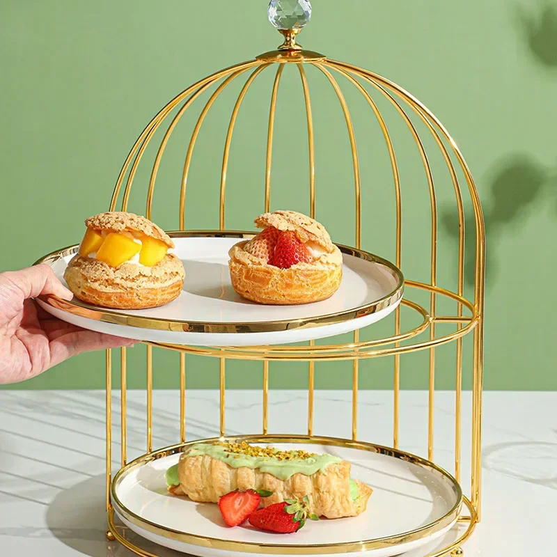 

​British Vintage 3 Tier Dessert Stand Birdcage Afternoon Tea Cake Holder Tiered Fruit Platter Elegant Serving Display Decor​