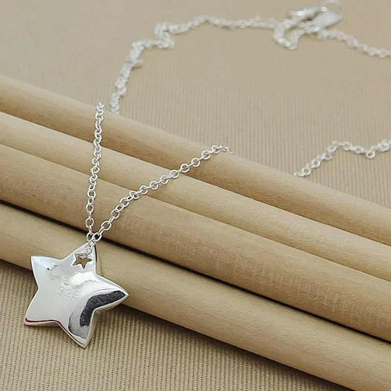 

Genuine 925 Sterling Silver Star Pendant Necklace 18 inches Chain Fashion Jewelry Necklace For Women Hot Sale