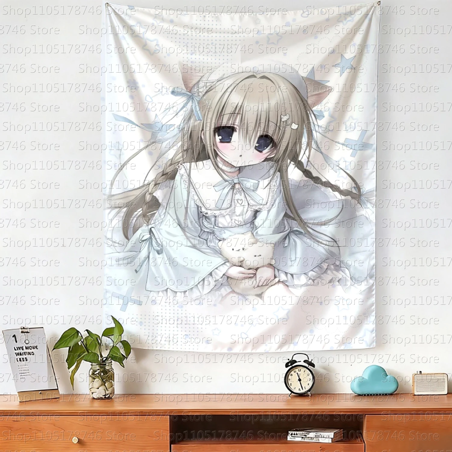 Kawaii Original Wandteppich für Heimdekoration, Anime-Mädchen Wandbehang, Niedlicher Modischer Wandteppich für Schlafzimmer-Hintergrund
