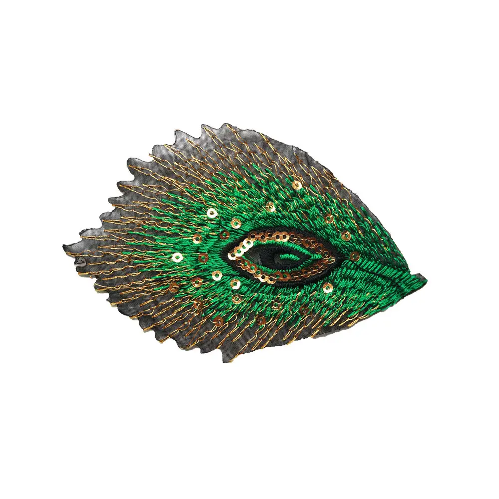 10PCS Green Peacock Feathers Phoenix Sequined Mesh Embroidered Sew Iron On Patches Badges For Dress DIY Appliques Decoration