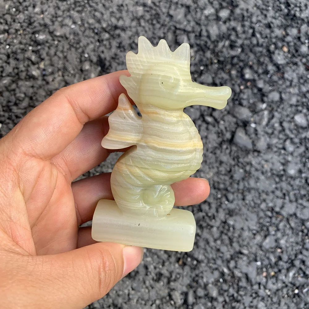 Custom Natural Afghan Jade Seahorse Figurine - 9cm Hand-Carved Gemstone Sea Animal Statue Healing Crystal Decor
