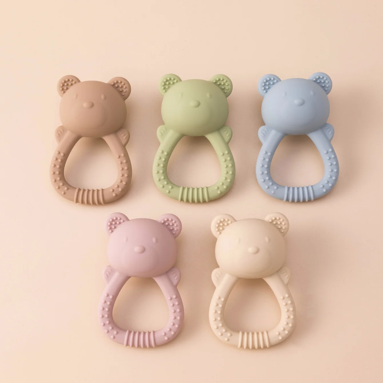 Color Kids 1PCS Silicone Baby Teether Toy BPA Free Chewing Ring Rattle Safe Teething Infant Soothing Gums Baby Shower Gift