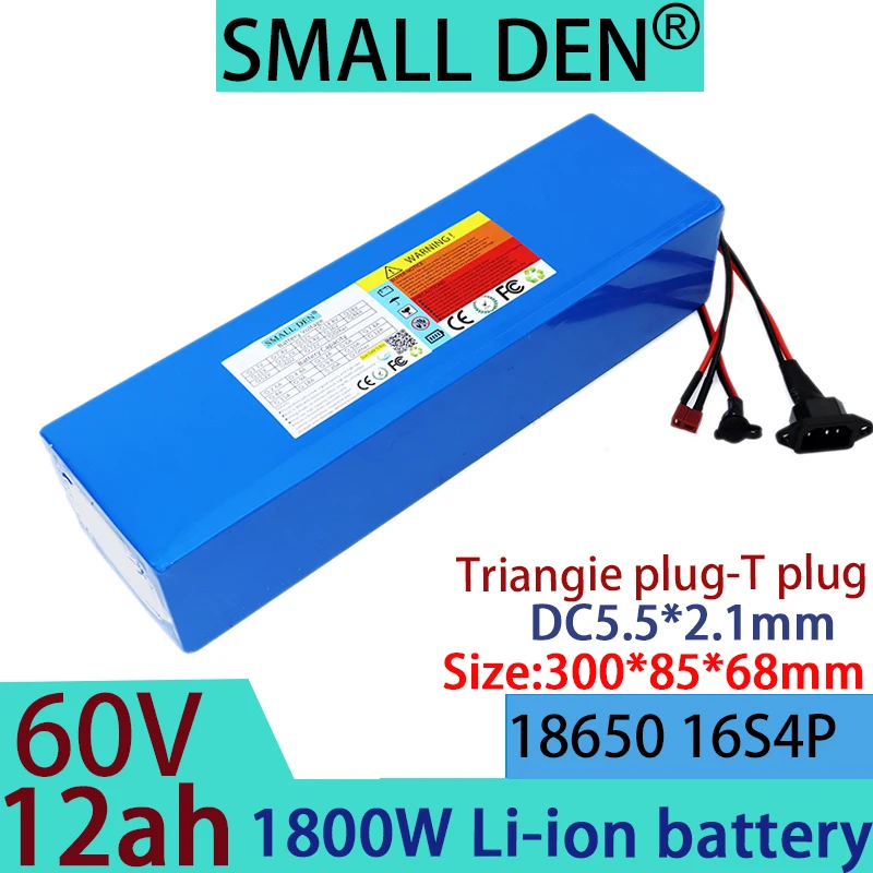 New 60v 10ah 18650 16S4P lithium battery, suitable for high-capacity and high-power balanced swimming boats+67.2V 2A 3A charger