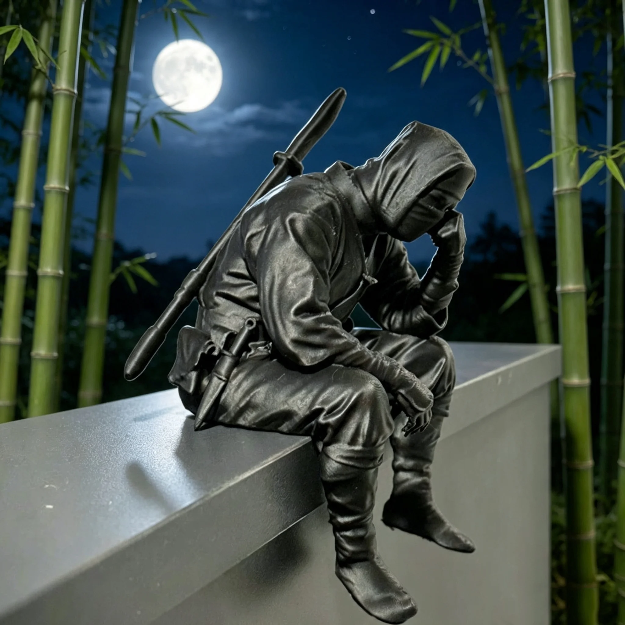 3D Printed Japanese Ninja Seated Figurine Sad Healing Guardian Statue Wall Hanging Ornament Creative Desktop Home Office Decor