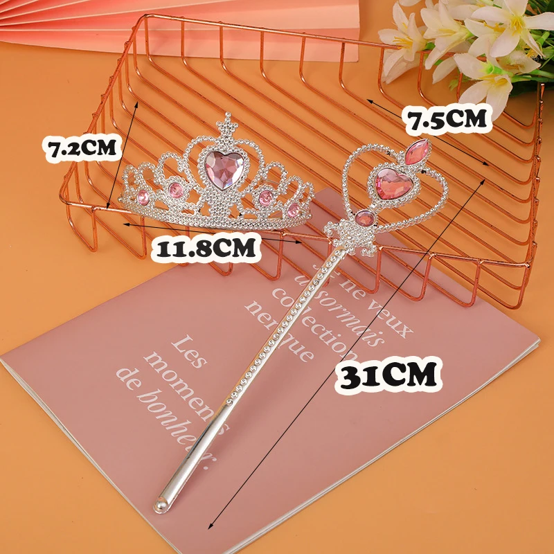 Kids Gemstone Crown Scepter Toys Princess Costume Accessories Girls Cute Headdress Magic Wand Toy Children's Birthday Party Gift