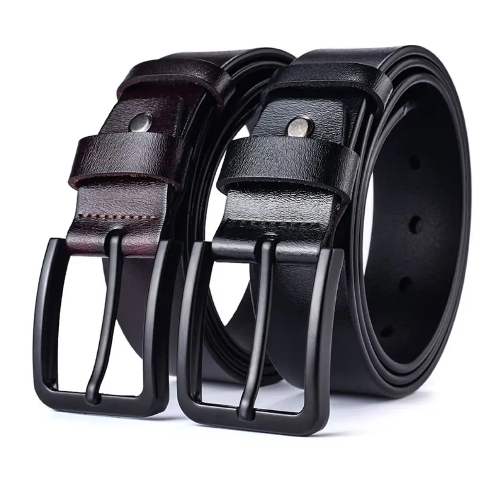 

Luxury Genuine Leather Men Belt 110/115/120/125cm Alloy Pin Buckle Waistband Thick Cowhide Black Male Strap Business