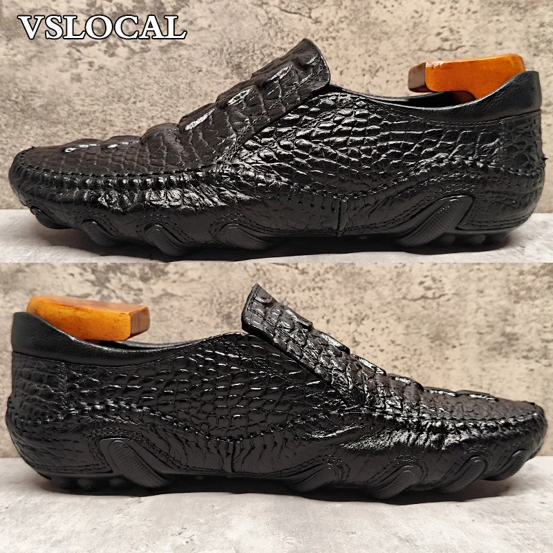 

Luxury Men's Loafers Shoes CROCO Prints Black Brown Casual Mens Dress Shoes Wedding Office Banquet Leather Shoes Men