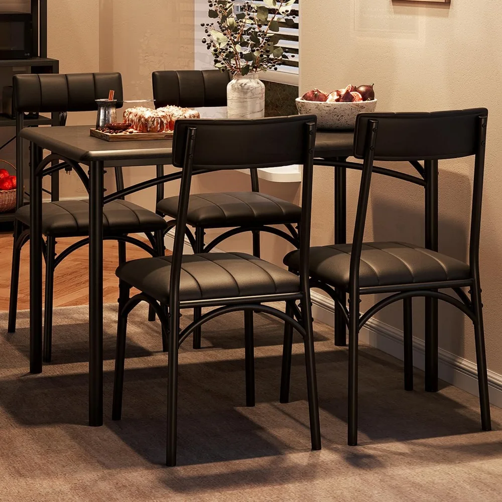 

Dining Table Set for 4, Kitchen Table with 4 Upholstered Chairs, Wood Rectangular Dining Table and Chairs Set, for Small Space,