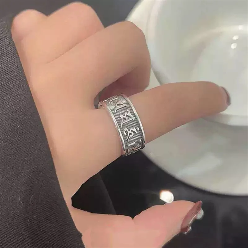 Blessing Six Character Scripture Ring Women Jewelry Retro Adjustable Prajnaparamita Heart Sutra Ring For Lady Finger Accessories