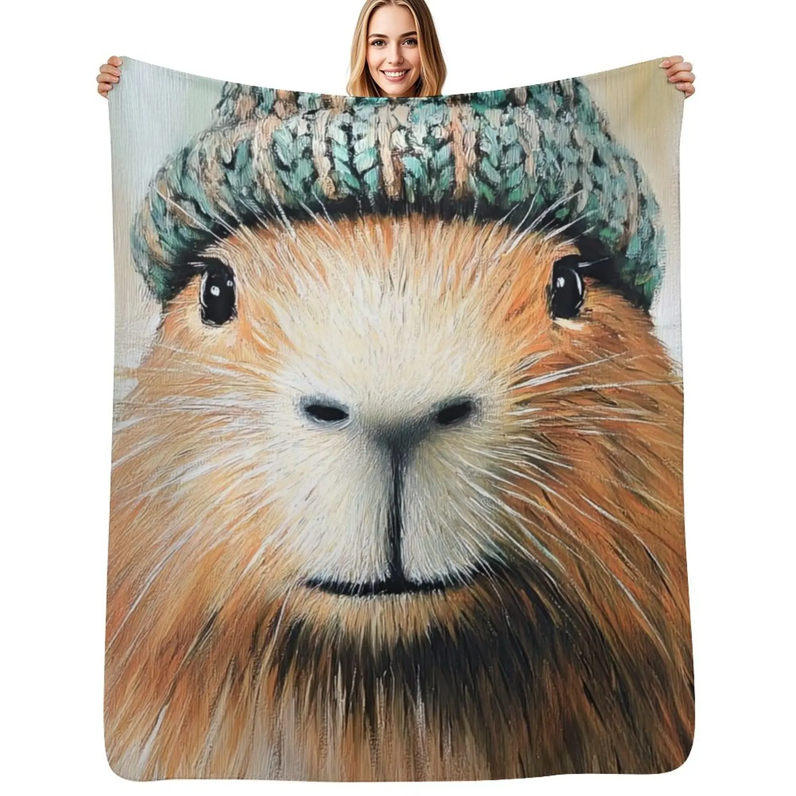 Capybara in a Knitted Hat Throw Blanket Fade Resistant Durable Throw Blanket