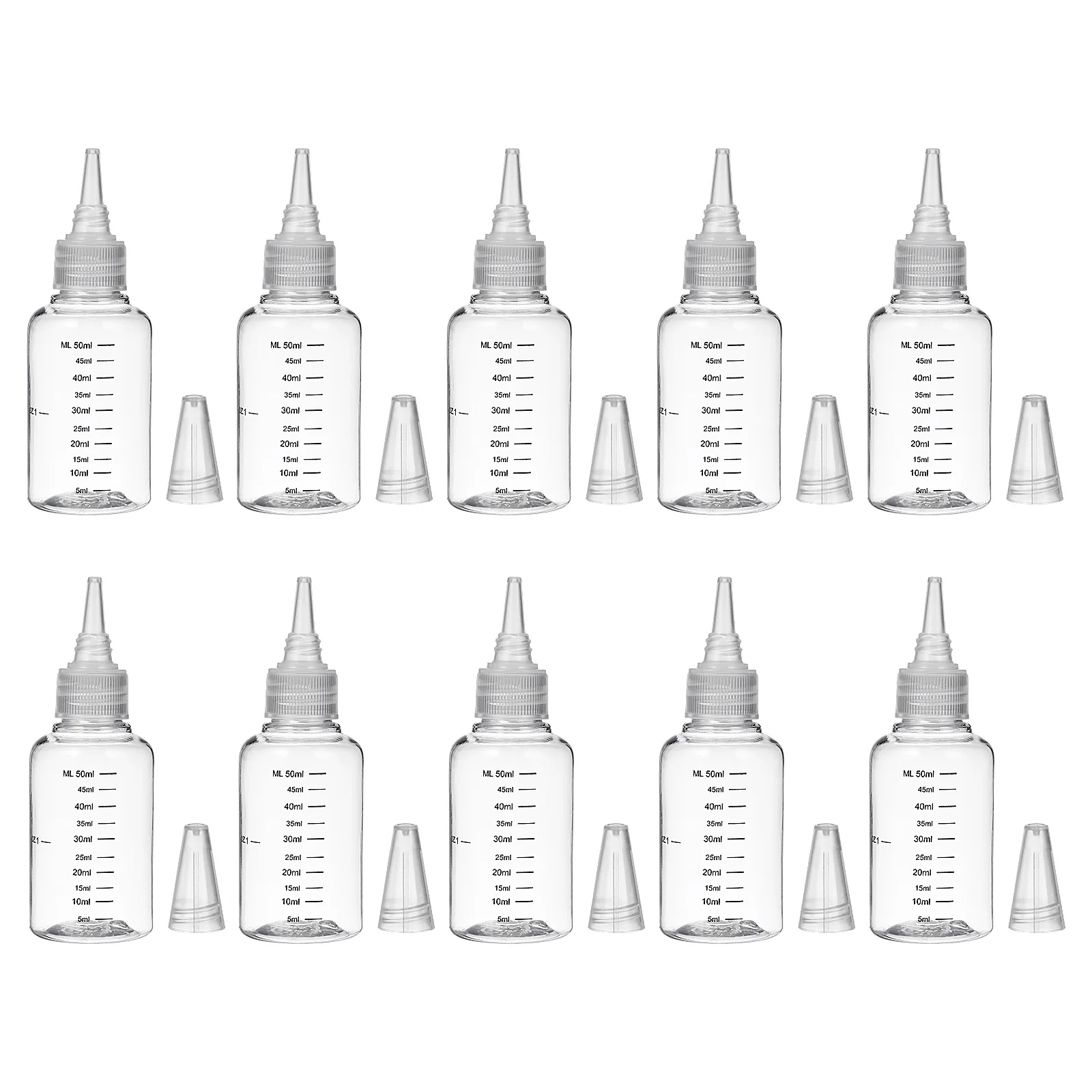 

10pcs Transparent Squeeze Bottle 50Ml Pointed Tip Applicator For Hair Dye Cosmetics Car Paint Repair Refillable