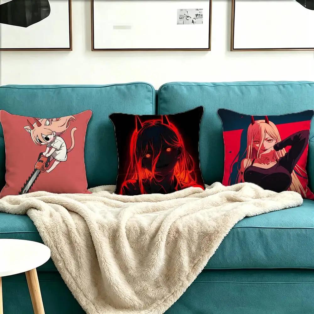 C-Chainsaw Man Power Pillow Case Square Double-Sided Sofa Cushion Cover Bedroom Bedside Pillow