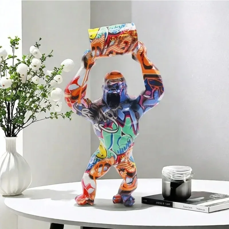 Minimally Designed Colorful Gorilla Sculpture Art Ornaments Living rRoom Furnishing Decoration Resin Crafts