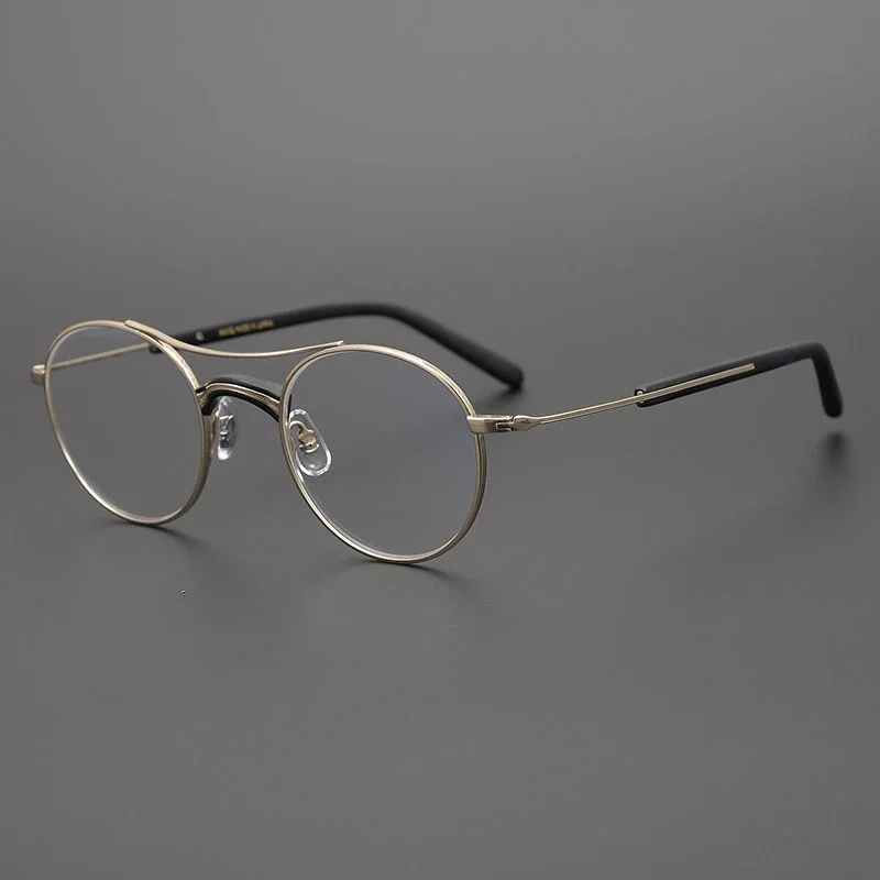 

Japanese John Vintage Handmade Small Round Frame Titanium Myopia Retro Prescription Glasses Ultra-light Double Beam Eyeglasses