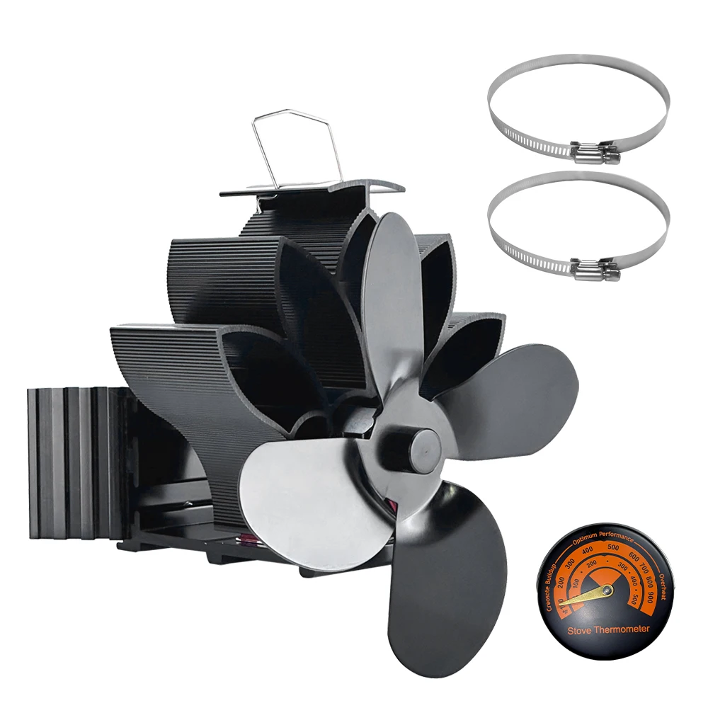 

Wood Stove Fan Heat Powered Non-Electric Lotus Shaped Heat Distribution 4-Blade Silent Flue Pipe Hanging Fireplace Fan with Magn